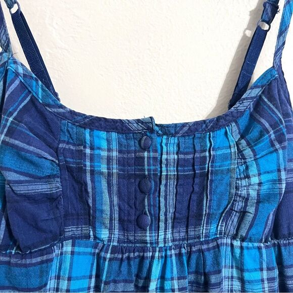 Aerie vintage Y2K blue and indigo plaid sleeveless ruffle mini sundress, size XS - Picture 2 of 6